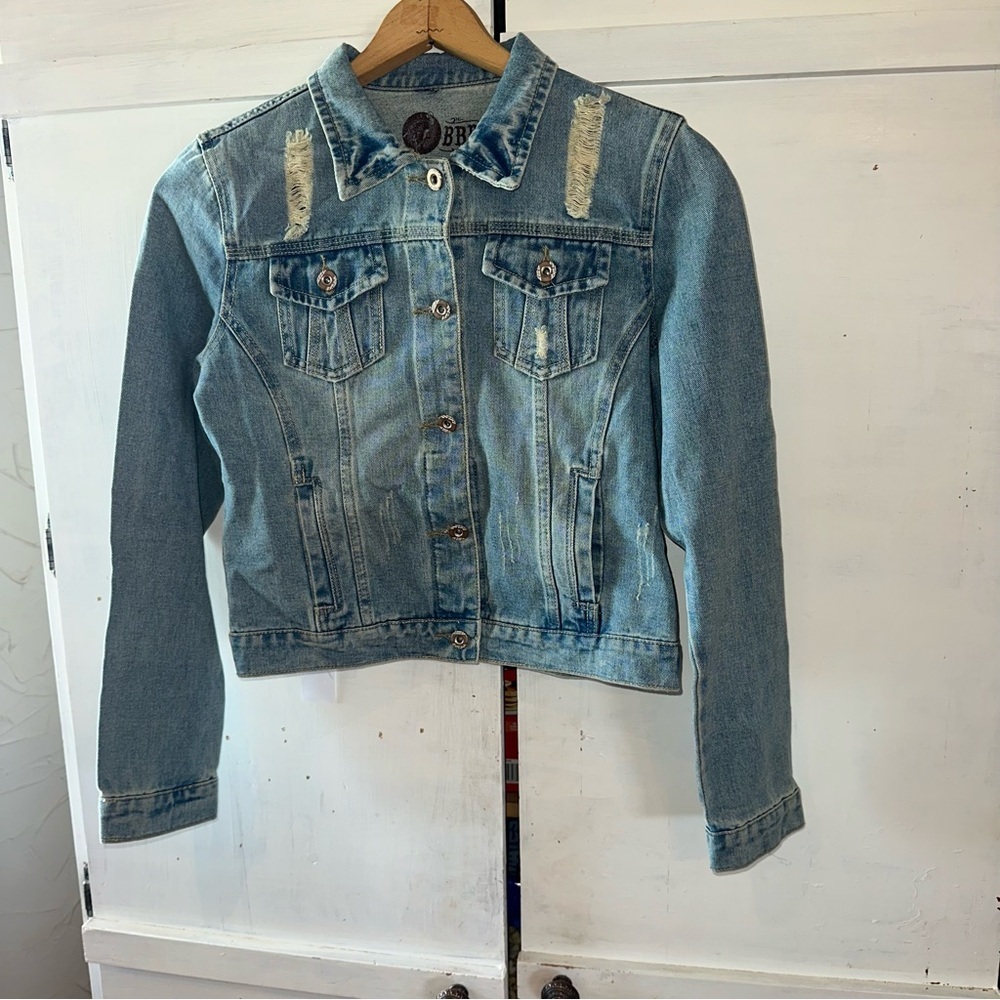 BRB Denim Jacket with Lady Bronc Rider Graphic Detail on the Back - Picture 2 of 9